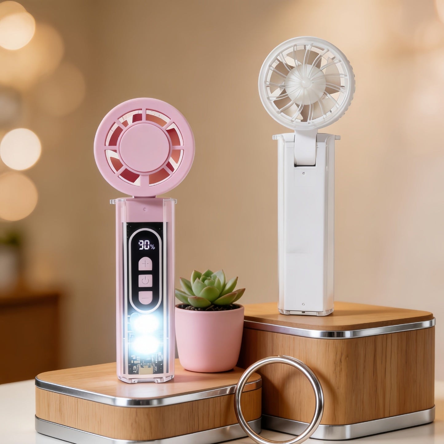 Frauen Tragbarer Mini Ventilator mit Digitalanzeige und LED-Beleuchtung Brehn