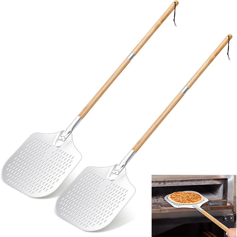 lange Griffe perforierte Pizzaschaufel Set mit Holzgriff Edelstahl Schneider und Dreieckserver Brehn