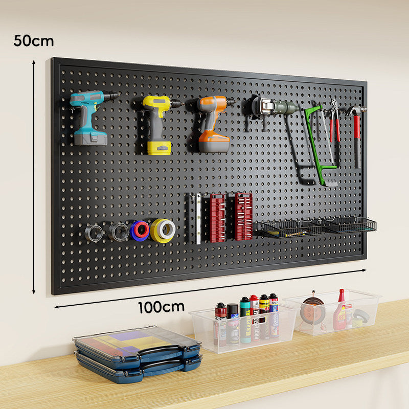 Wandmontierter Lochblech-Werkzeug-Pegboard-Organizer mit modularen Haken und Drahtkörben
