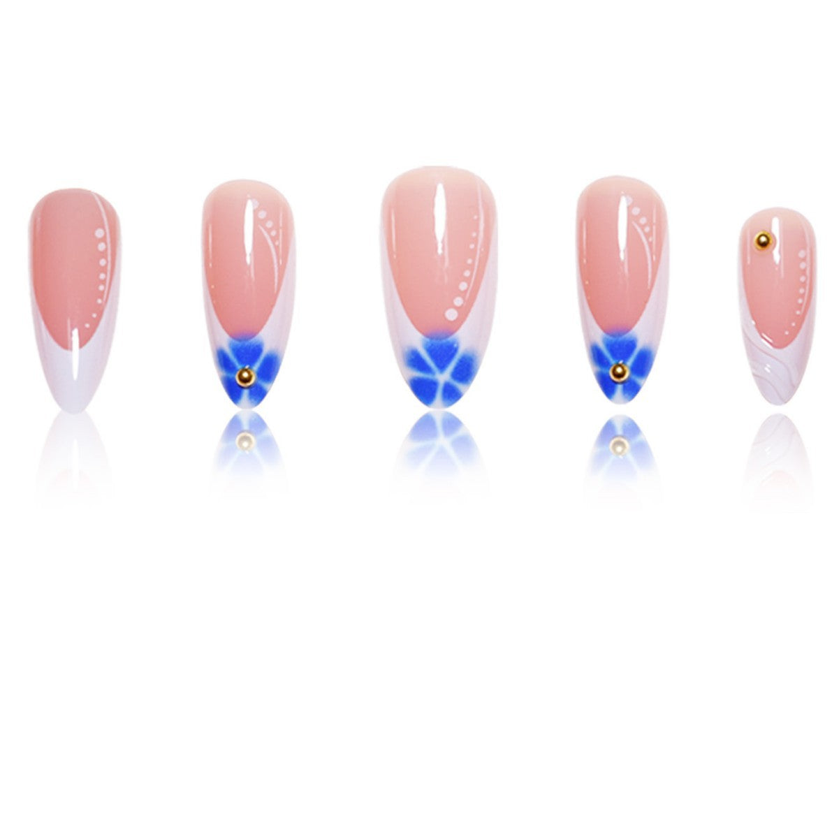 Skulptierte French Tip Press-On Nagelverlängerungen mit Edelsteinakzenten Brehn