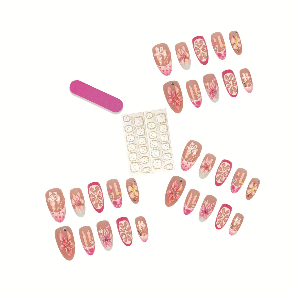 Blumenverzierte Press-On Nagelspitzen