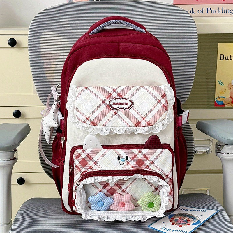 Süßes kariertes Muster Mehrfachtaschen Schulrucksack