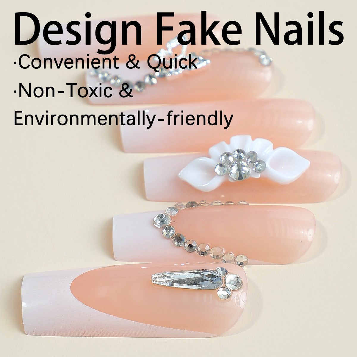 Kunstnagelset mit eleganten französischen Spitzen und glamourösen Verzierungen Brehn