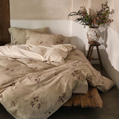 Luxuriöse Bettwäsche-Garnitur aus Baumwollsatin mit floralem Aquarellmuster Wendebettbezug mit Knopfverschluss und Kissenbezügen
