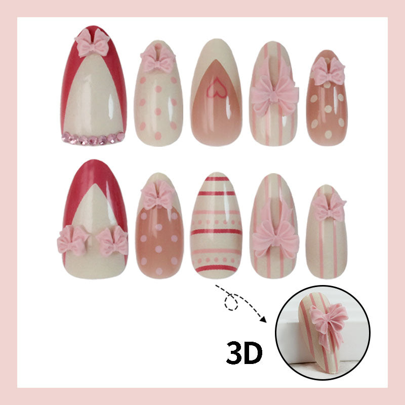 Kunstnagelset mit romantischen Schleifen- und Herzmotiven Brehn
