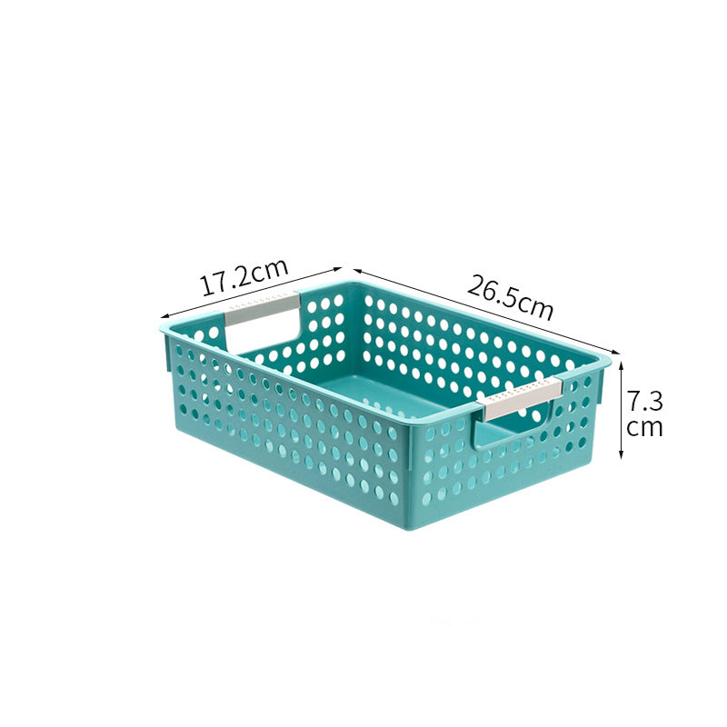 Flache Kunststoff-Aufbewahrungsbox mit gelochter Seitenwand und Griffmulden