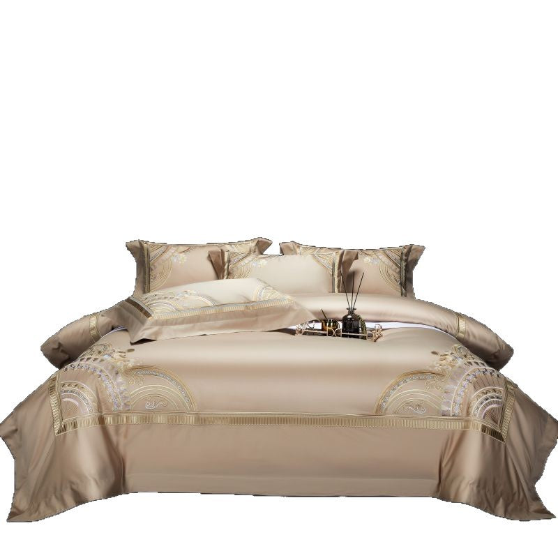 Luxuriöses ägyptisches Baumwollsateen Bettbezug-Set mit besticktem Barockmedaillon
