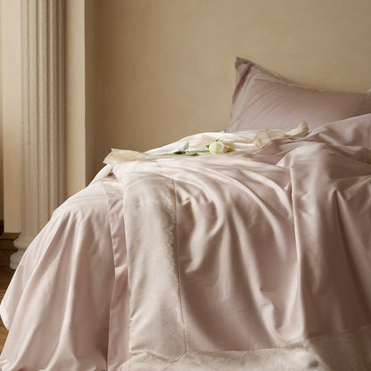 Premium Satin-Mix Bettbezug Set mit zartem Spitzenrand und tiefen Oxford-Kissenbezügen