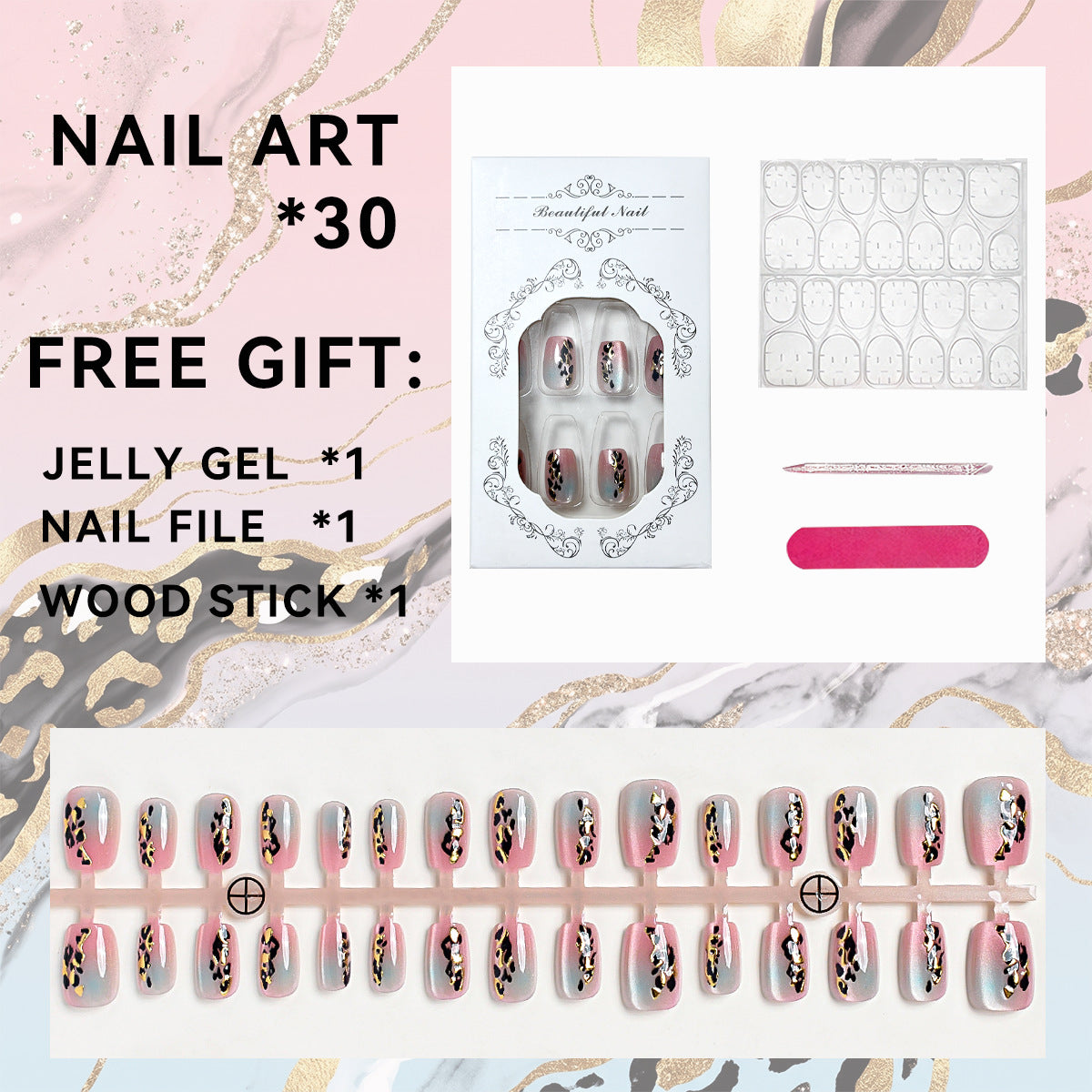 Künstlerisches Press-On Nagelset mit floralen Akzenten Brehn