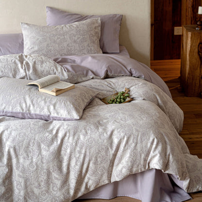 Duvetbezug-Garnitur aus Baumwoll‑Renforcé mit feinem Toile‑Blumenmuster und extraweichem Jersey‑Spannbettlaken