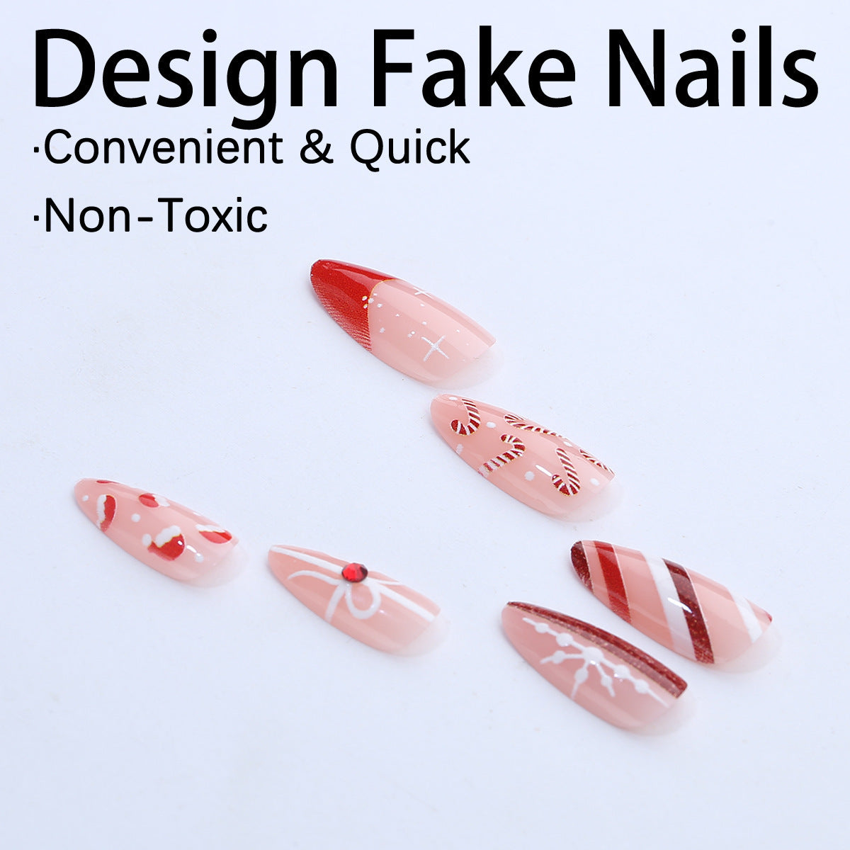 Kunstnagelset mit festlichen Zuckerstangen- und Weihnachtsmotiven Brehn