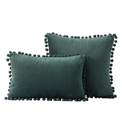 Velvet Pom-Pom Fransen Quadrat- und Lendenkissen Set