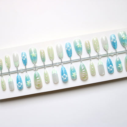 Künstlerisches von Ozeanen inspiriertes Press-On-Nagelset Brehn