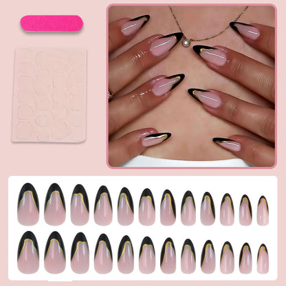 Kunstnagelset mit elegantem Schwarz-Weiß-Spitzen Akzent Brehn