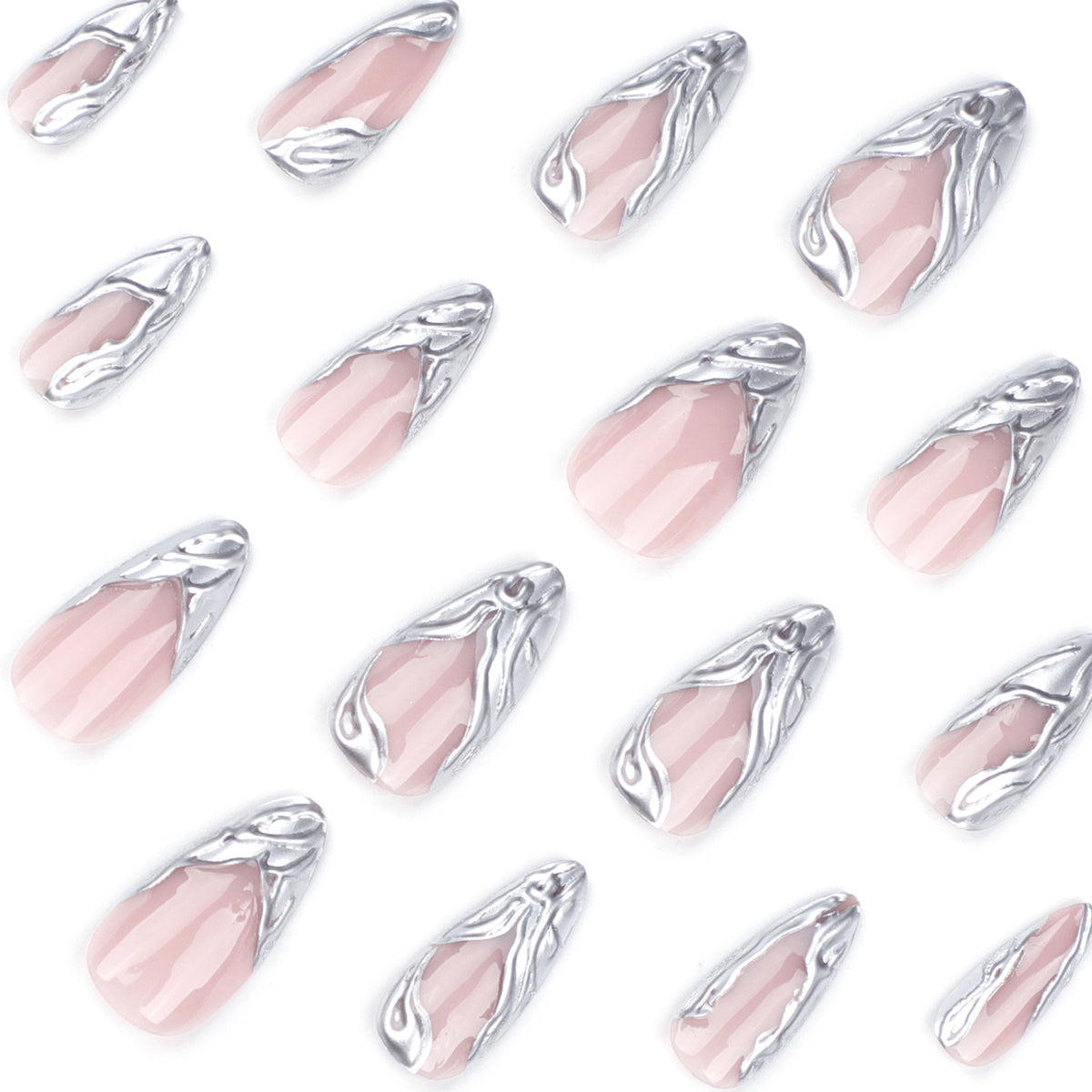 Kunstvolle Acryl-Stiletto-Nägel mit eleganten Metallic-Verzierungen Brehn