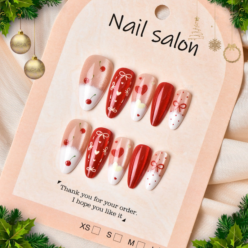 Kreatives Cherry-Design Press-On Nagelset Brehn
