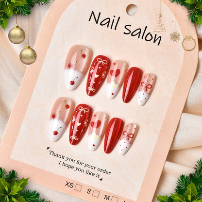 Kreatives Cherry-Design Press-On Nagelset Brehn