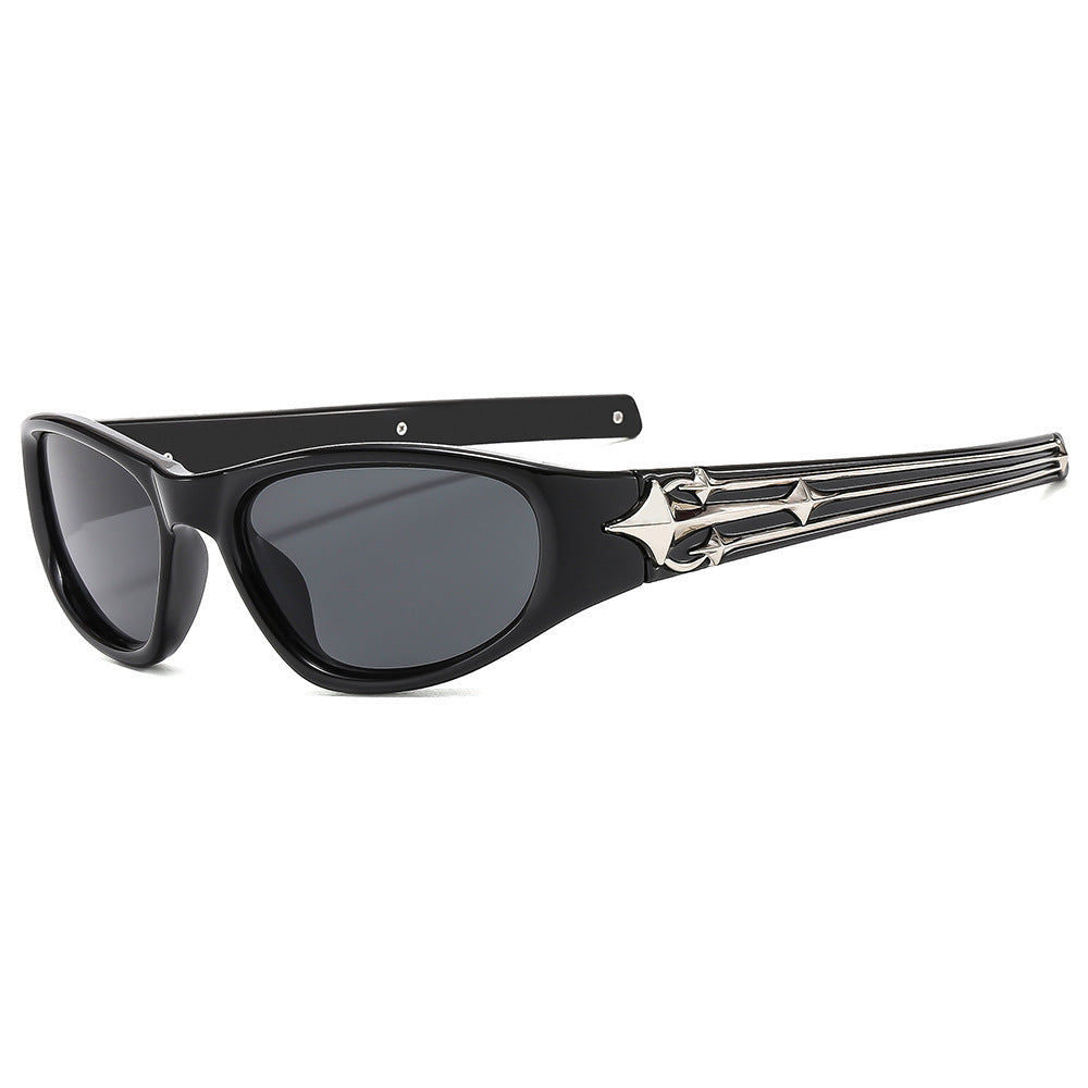 Modebewusste Shield-Sonnenbrille mit dekorativem Rahmendesign Brehn