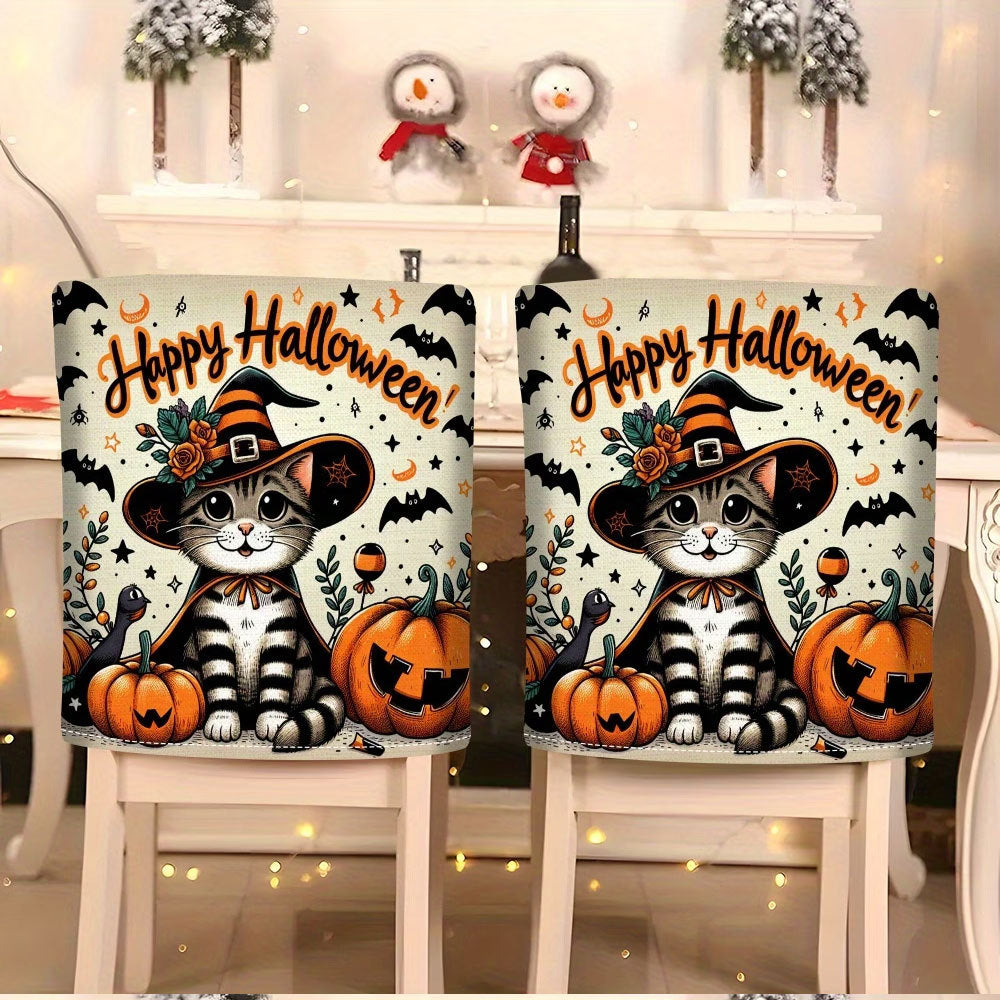 Elastische Stuhlrückenbezüge mit Halloween-Katzenmotiv