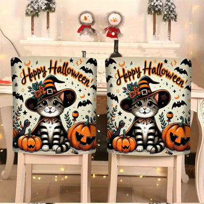 Elastische Stuhlrückenbezüge mit Halloween-Katzenmotiv