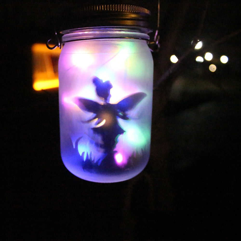 Solarbetriebene frosted Fairy Silhouette Mason Jar Laterne mit mehrfarbigen LEDs Brehn
