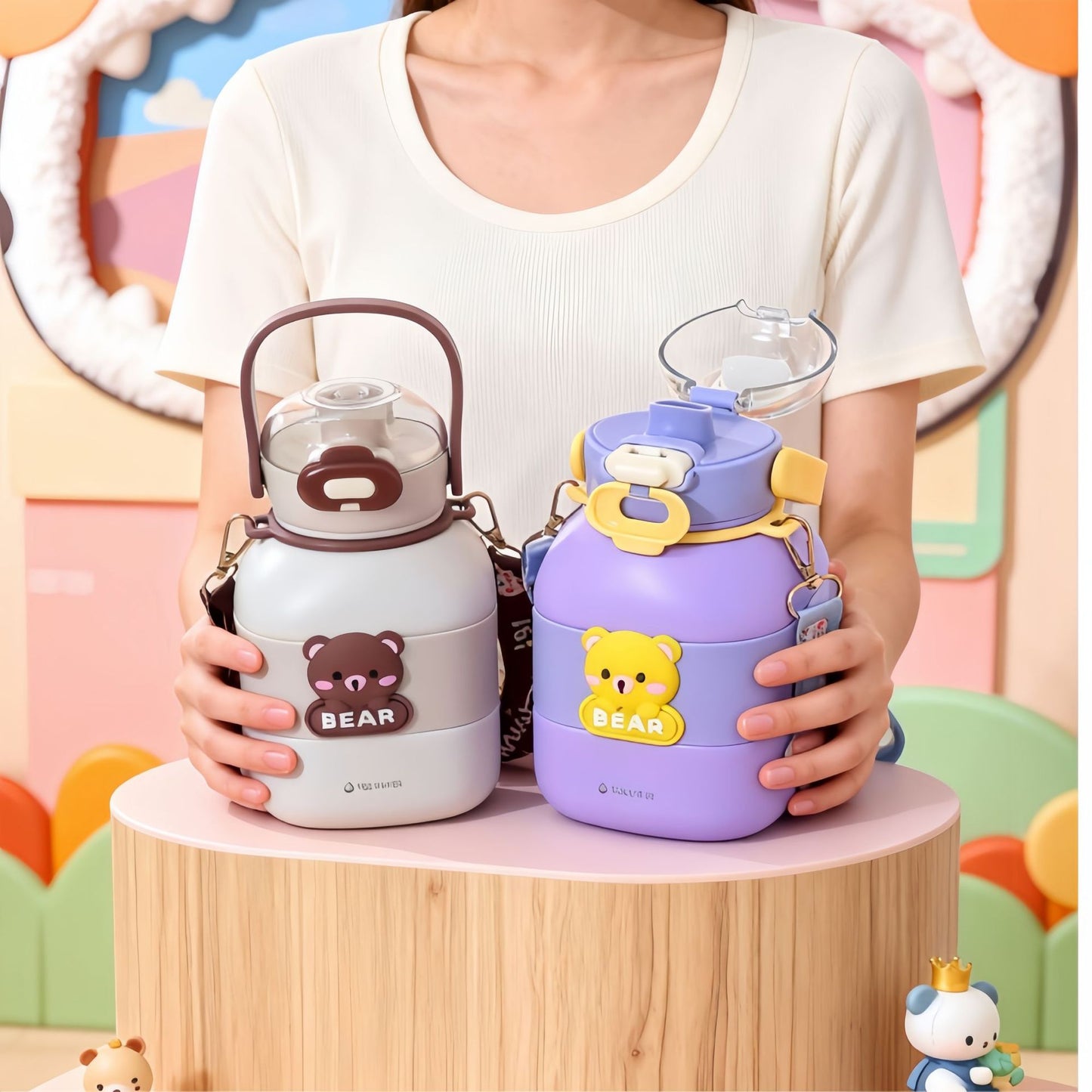 Damen Isolierte Trinkflasche mit integriertem Tragegurt und Tiermotiv Brehn