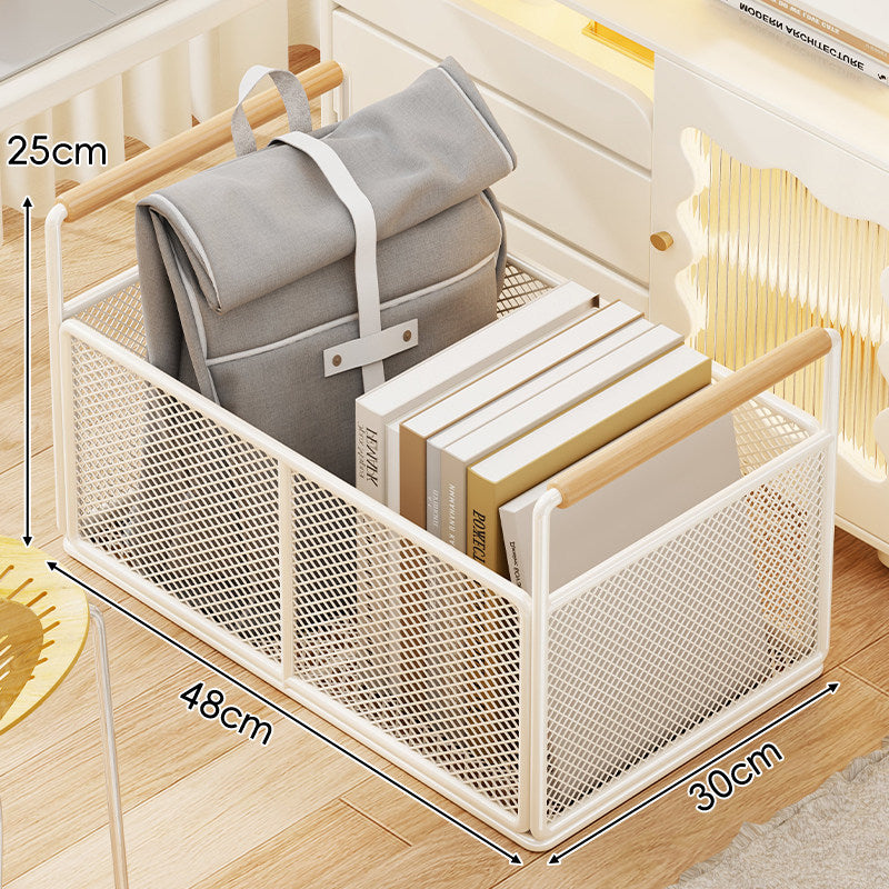Mesh rechteckiger Speicher-Organizer-Korb mit Holzgriffen