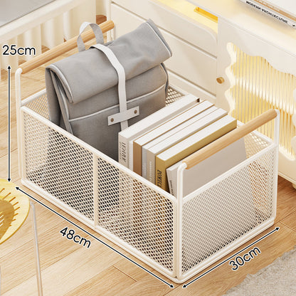 Mesh rechteckiger Speicher-Organizer-Korb mit Holzgriffen