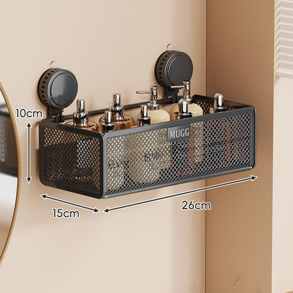 Wandmontierter Saugnetz-Badezimmer-Organizer-Regal mit Multi-Haken-Regal