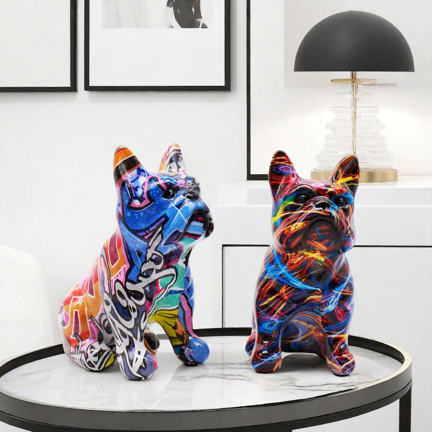 Kreative Bulldoggenfigur aus handbemaltem Kunstharz Brehn