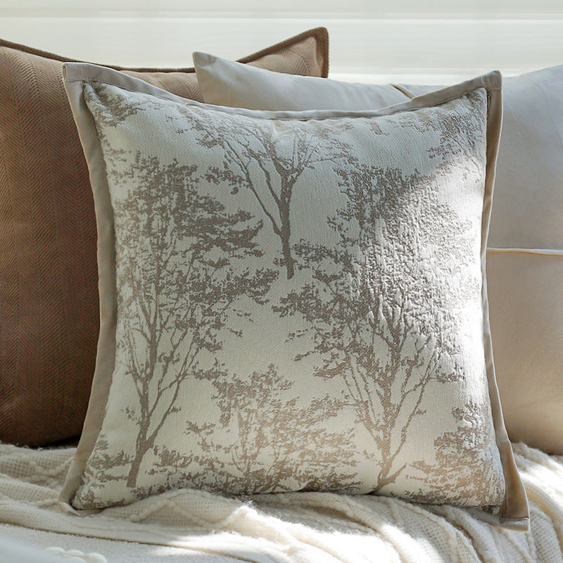 Dekorativer Jacquard-Kissenbezug mit Baum-Motiv und Samt-Paspel Brehn