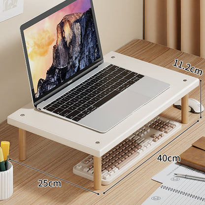 Kompakte Desktop-Laptop- und Monitorerhöhung mit Untertischstauraum und Holzbeinen