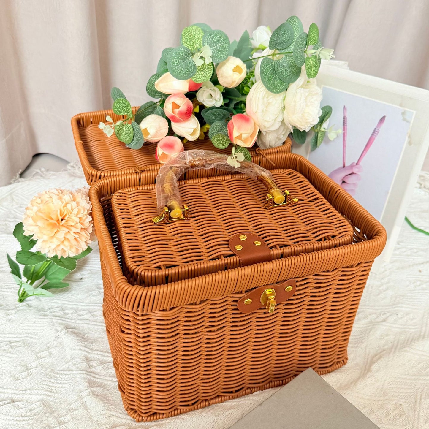 Damen Handgewebter Rattan Aufbewahrungskorb mit Bauchtasche Brehn