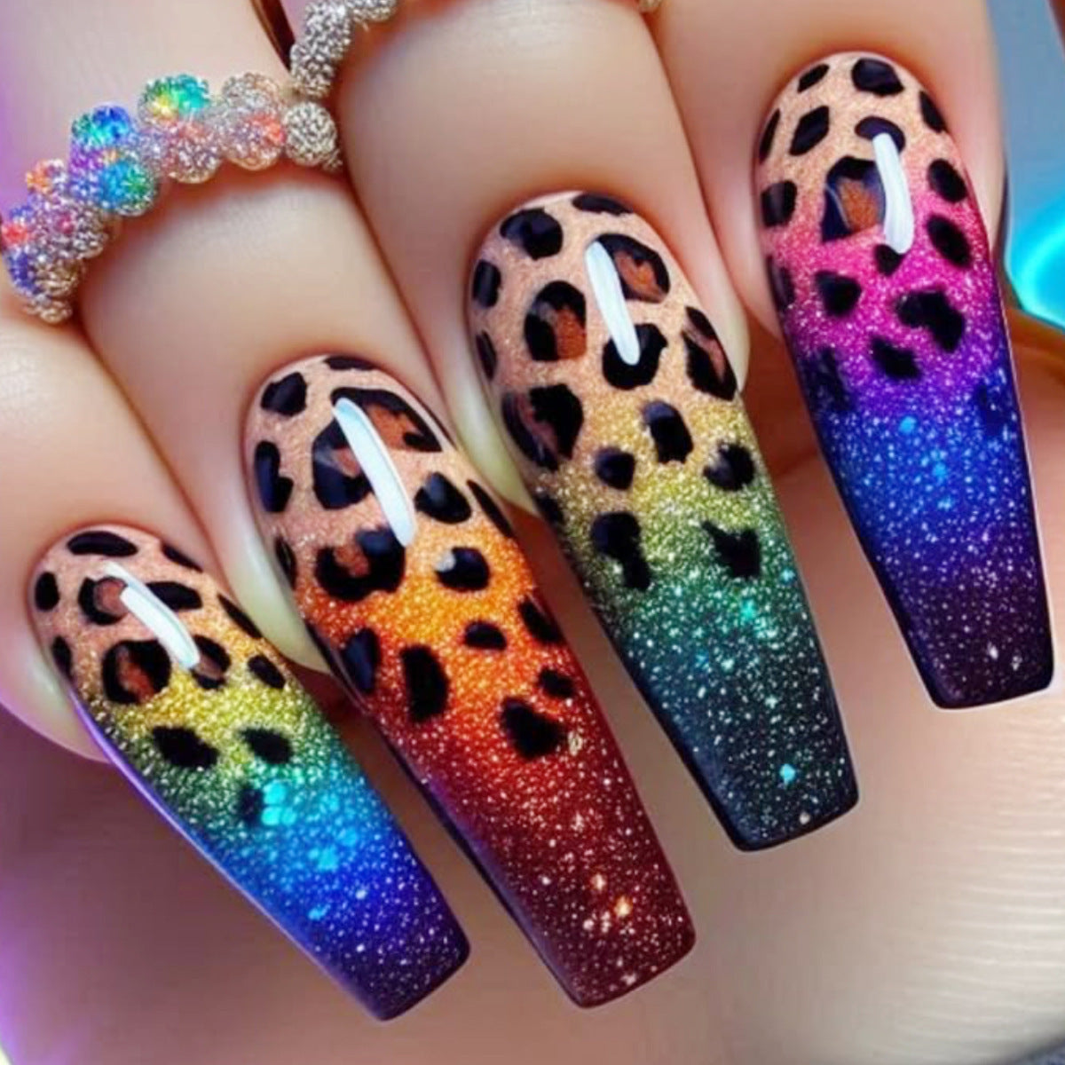Ombre Leopard Print Nagelkunst Extensions Brehn