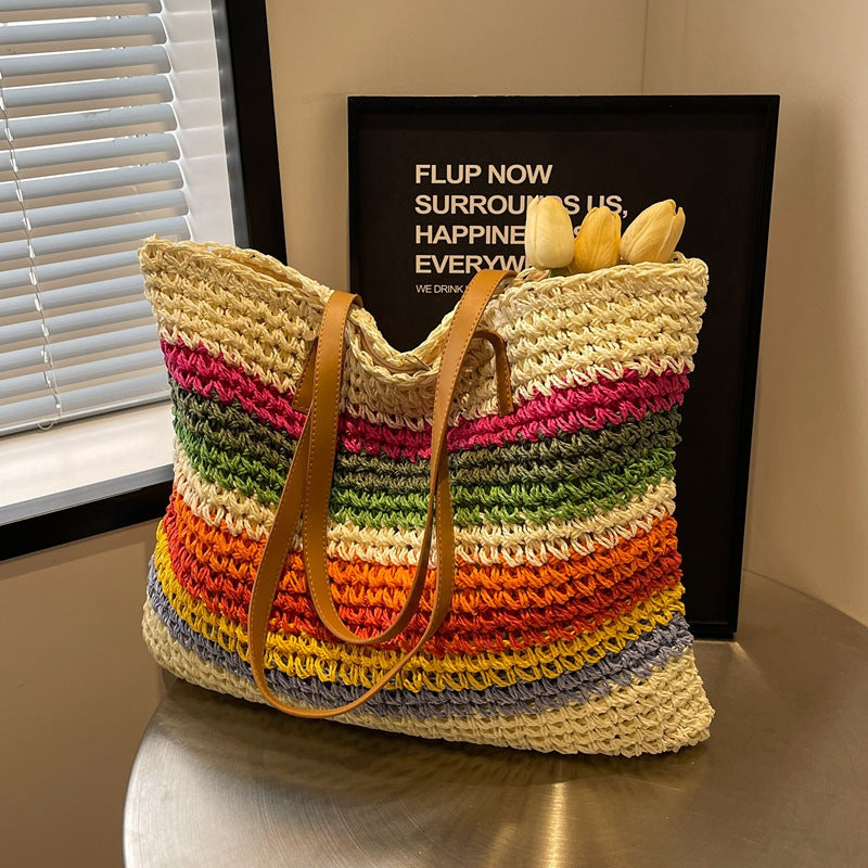 Handgefertigte Strandtasche mit Buntem Streifenmuster Brehn
