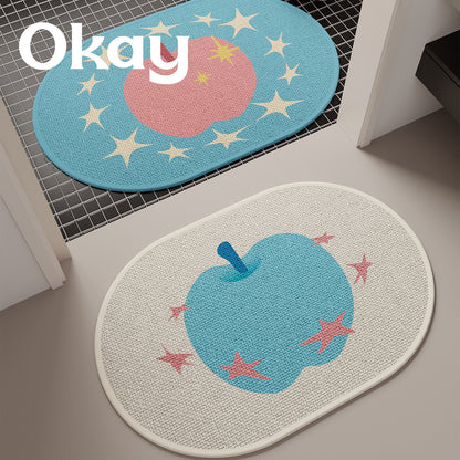 Decorative Non-Slip Oval Indoor Doormat with Cute Apple and Star Pattern
