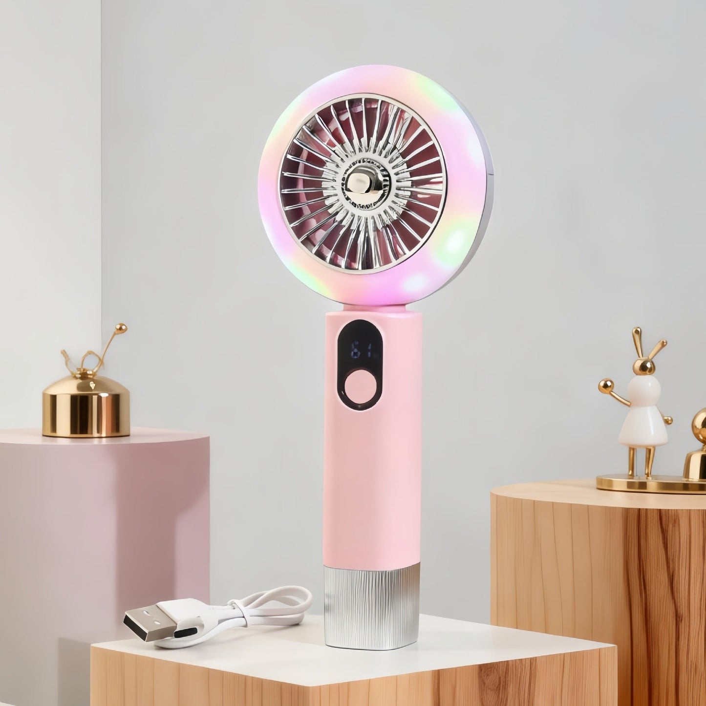 Damen tragbarer Mini-Handventilator mit LED-Licht und digitaler Steuerung Brehn