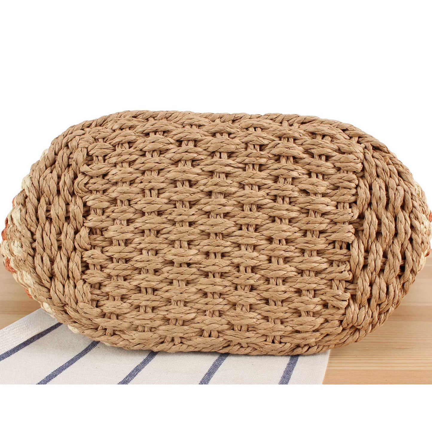 Tragetasche Aus Geflochtenem Naturmaterial mit Eleganten Ledergriffen Brehn