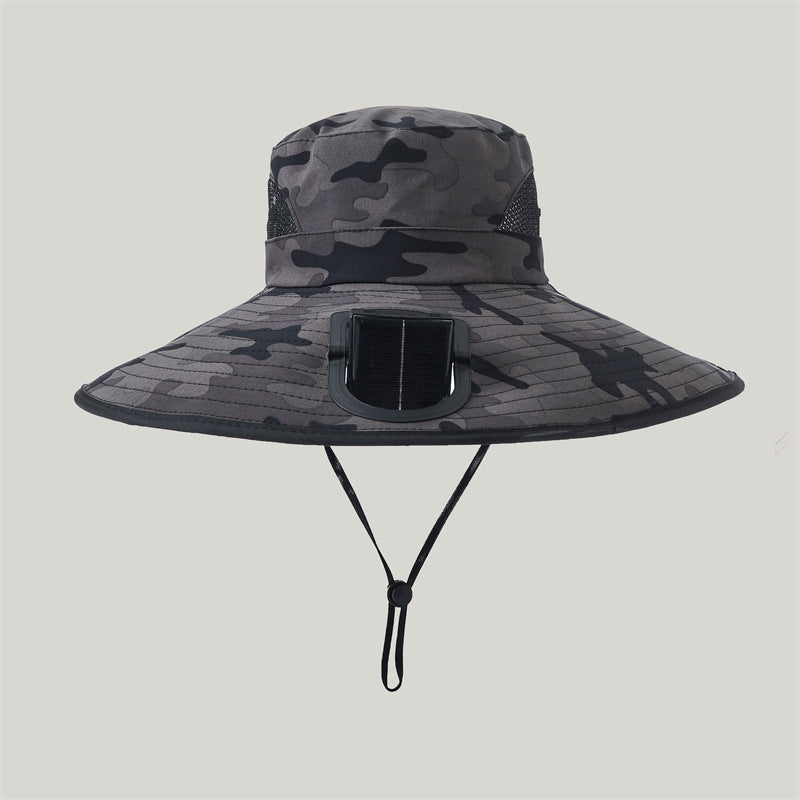 Breite-Krempe Outdoor Sonnenhut mit solarbetriebenem Mikroventilator, atmungsaktivem Mesh und verstellbarem Kinnriemen Brehn