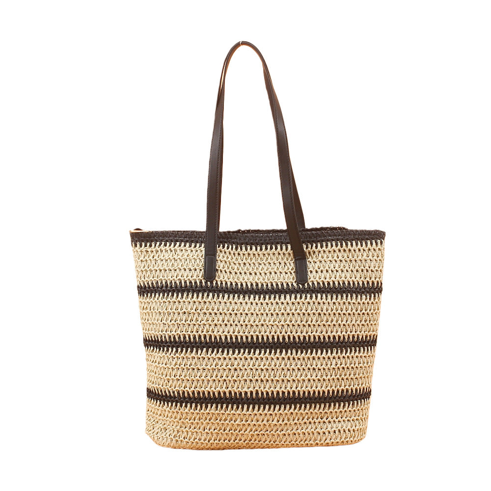 Trendige Strandtasche Aus Geflochtenem Bast mit Eleganten Ledergriffen Brehn