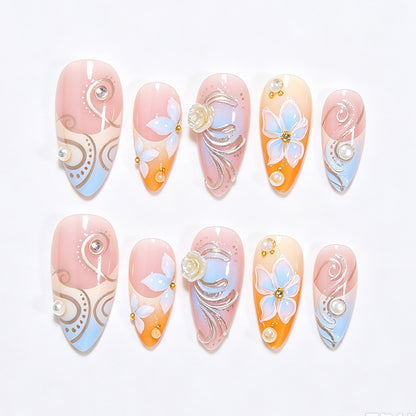 Florale verzierten Stiletto Nagelkunst Brehn