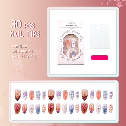 Elegante 3D Blumen Press-On Nagelset
