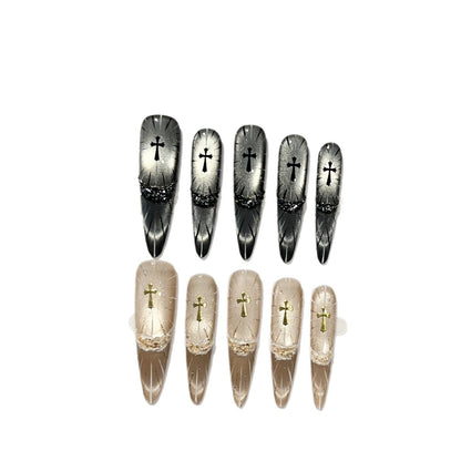 Elegante gotische Kreuz-Themen Press-On Nagel Set