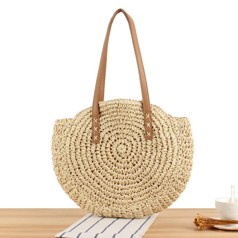 Runde Strohtasche mit Ledergriffen Brehn