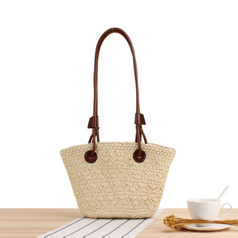 Handgefertigte Strandtasche mit Braunen Ledergriffen Brehn