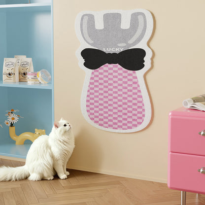 Door-Mounted Adhesive Cat Scratching Protector Pad with Textured Surface and Decorative Bow Shape