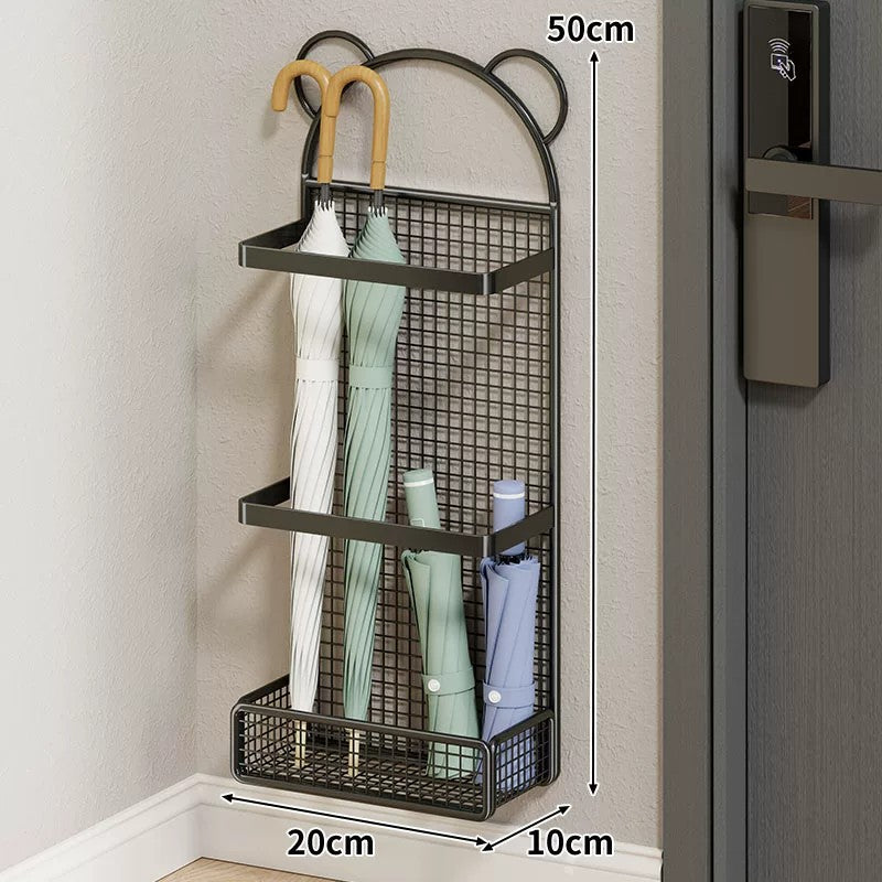 Wandmontierter schlanker vertikaler Regenschirm- & Klappschirmhalter mit Tropfschale