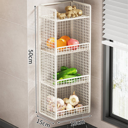 Wandmontierter dreistufiger Mesh-Küchenorganizer mit seitlichem Utensilienfach