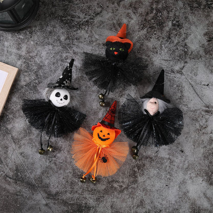 Halloween-Haarclip mit Katzengesicht, Hexenhut und Glöckchen