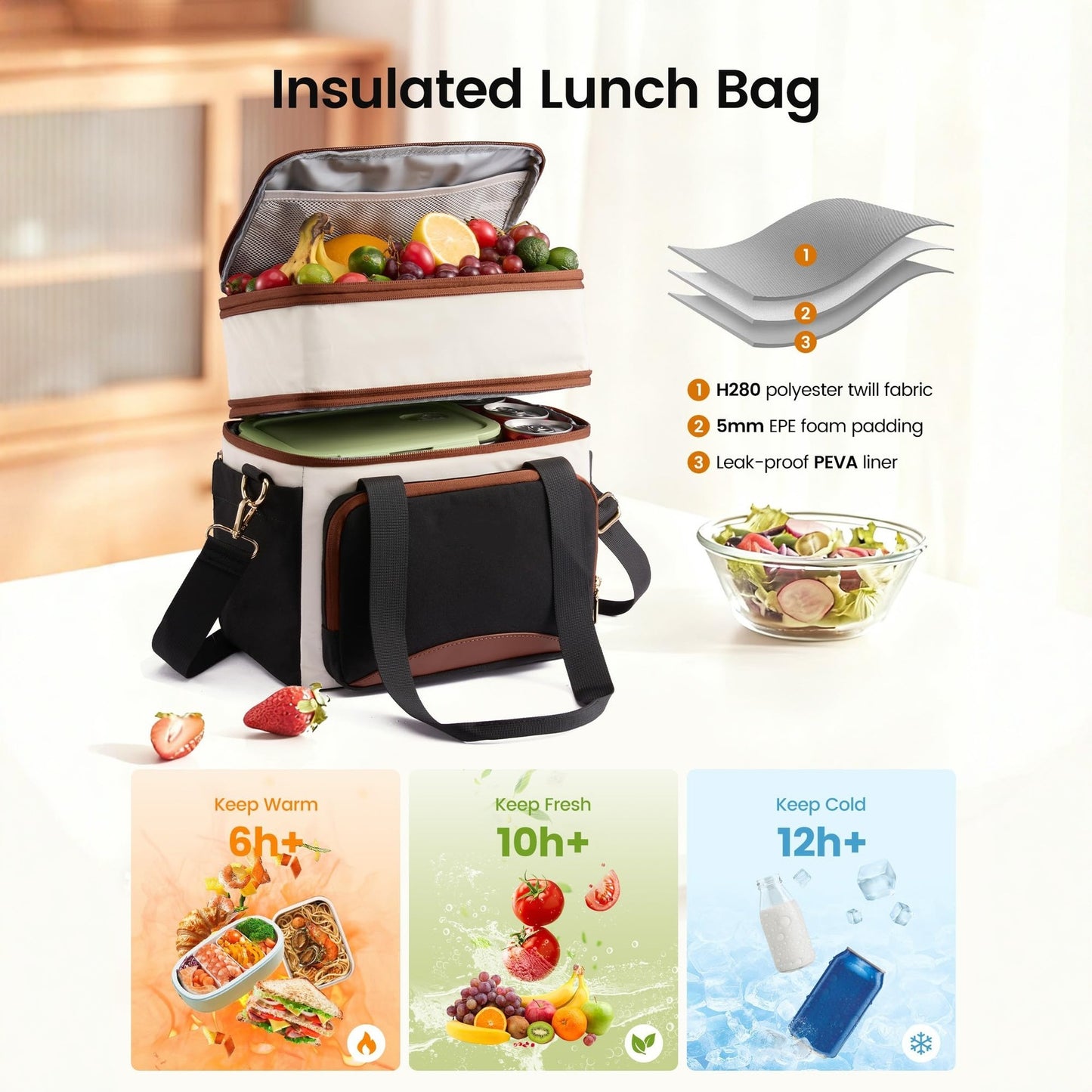 Isolierte Picknicktasche mit Mehreren Fächern und Eleganten Details Brehn
